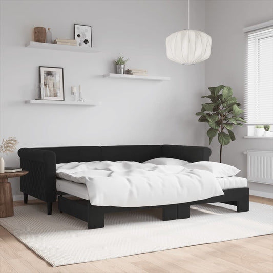 Slaapbank onderschuifbed en matrassen 90x190 cm fluweel zwart is nu te koop bij PeponiXL, paradijselijk wonen!