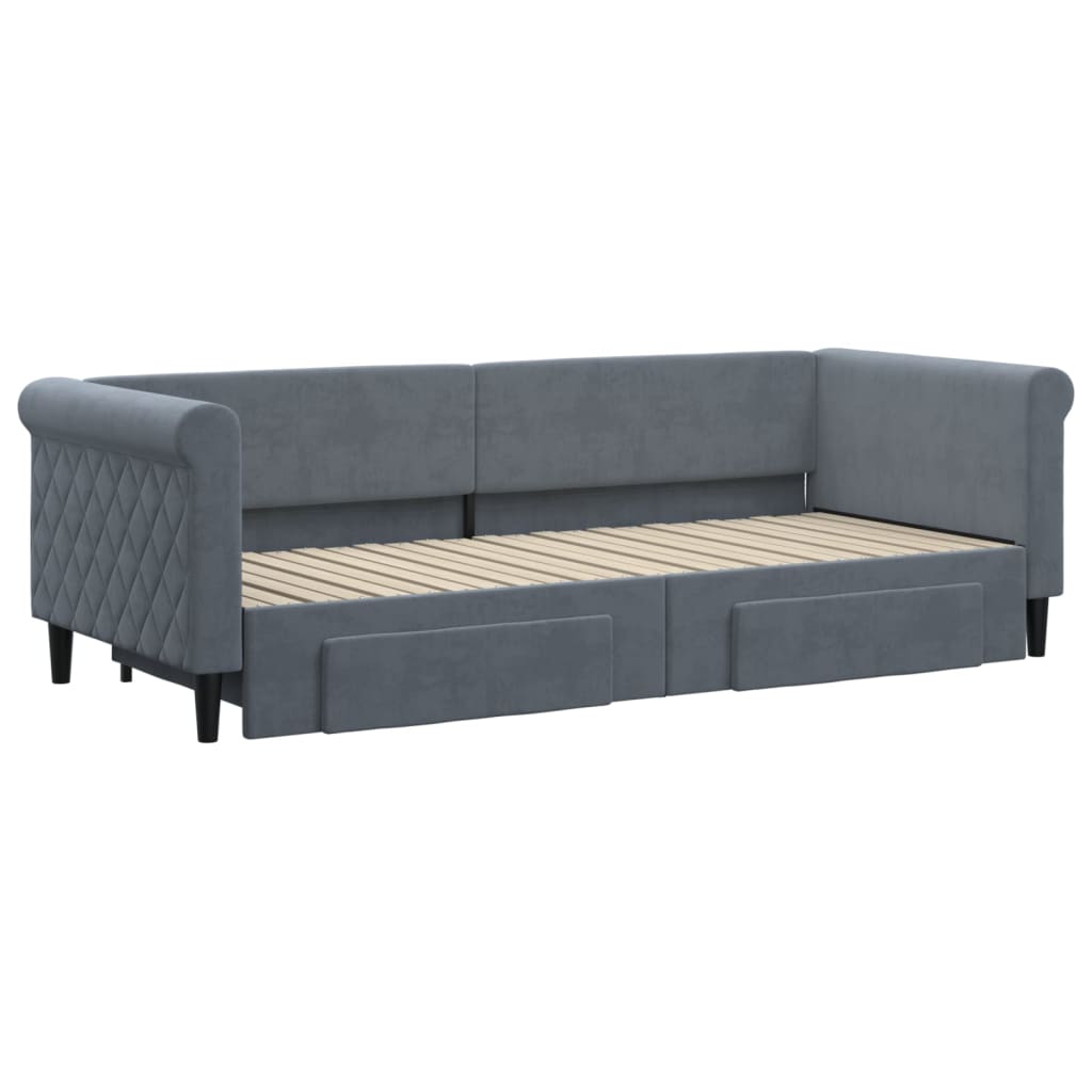 Slaapbank onderschuifbed en lades 80x200 cm fluweel donkergrijs is nu te koop bij PeponiXL, paradijselijk wonen!
