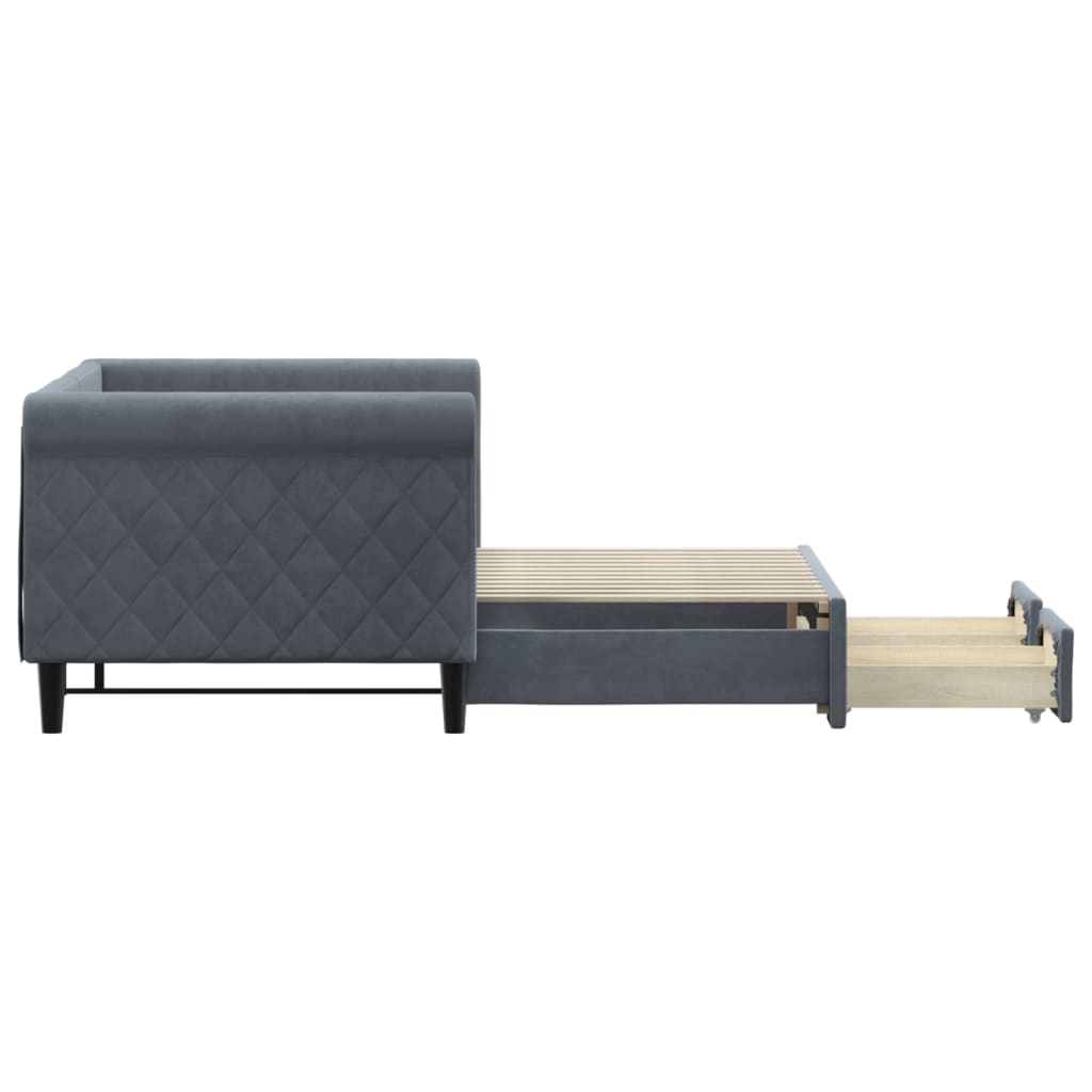 Slaapbank onderschuifbed en lades 80x200 cm fluweel donkergrijs is nu te koop bij PeponiXL, paradijselijk wonen!