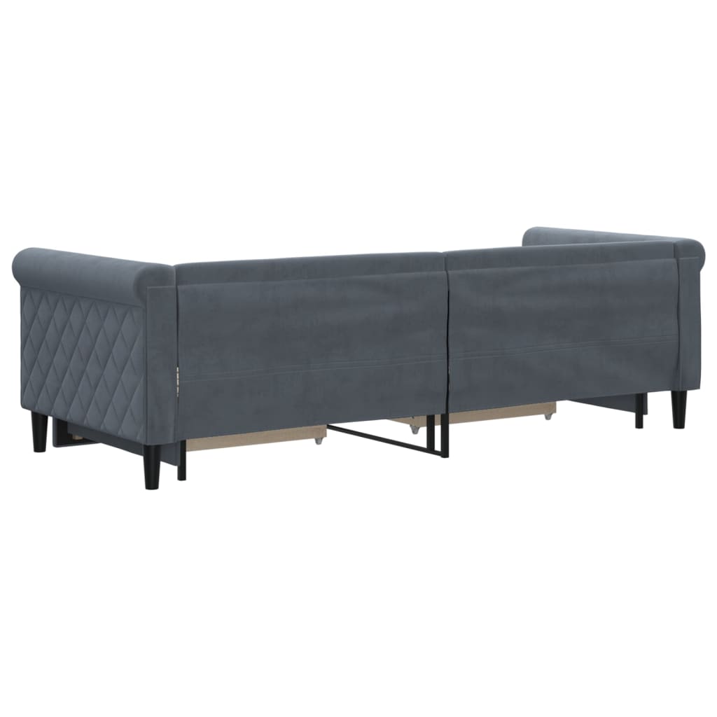 Slaapbank onderschuifbed en lades 80x200 cm fluweel donkergrijs is nu te koop bij PeponiXL, paradijselijk wonen!