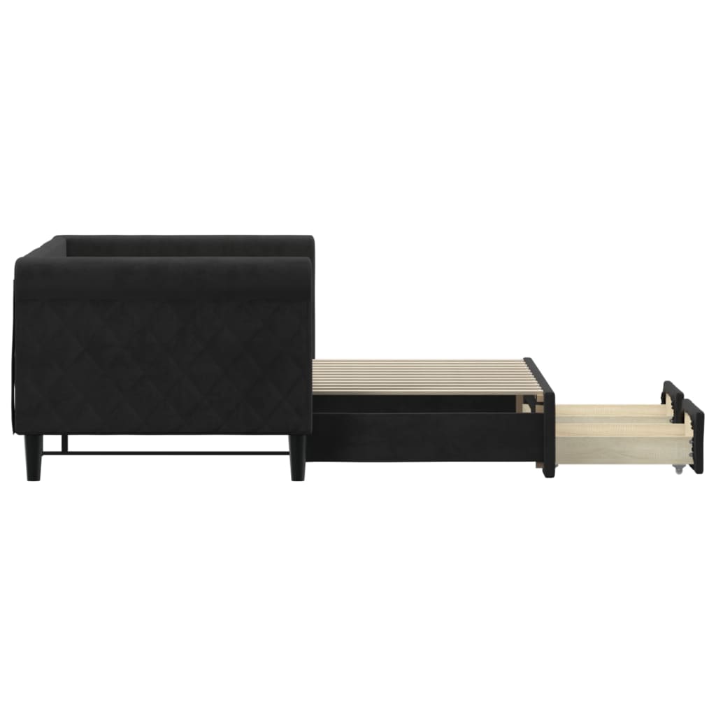 Slaapbank met onderschuifbed en lades 80x200 cm fluweel zwart is nu te koop bij PeponiXL, paradijselijk wonen!