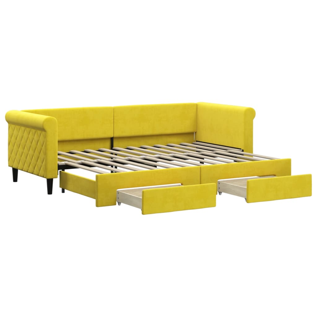 Slaapbank met onderschuifbed en lades 80x200 cm fluweel geel is nu te koop bij PeponiXL, paradijselijk wonen!