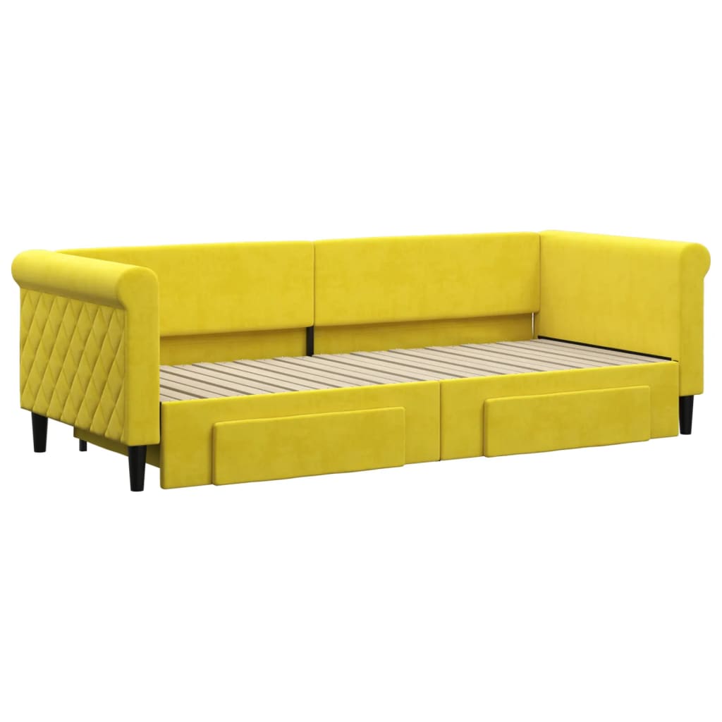 Slaapbank met onderschuifbed en lades 80x200 cm fluweel geel is nu te koop bij PeponiXL, paradijselijk wonen!