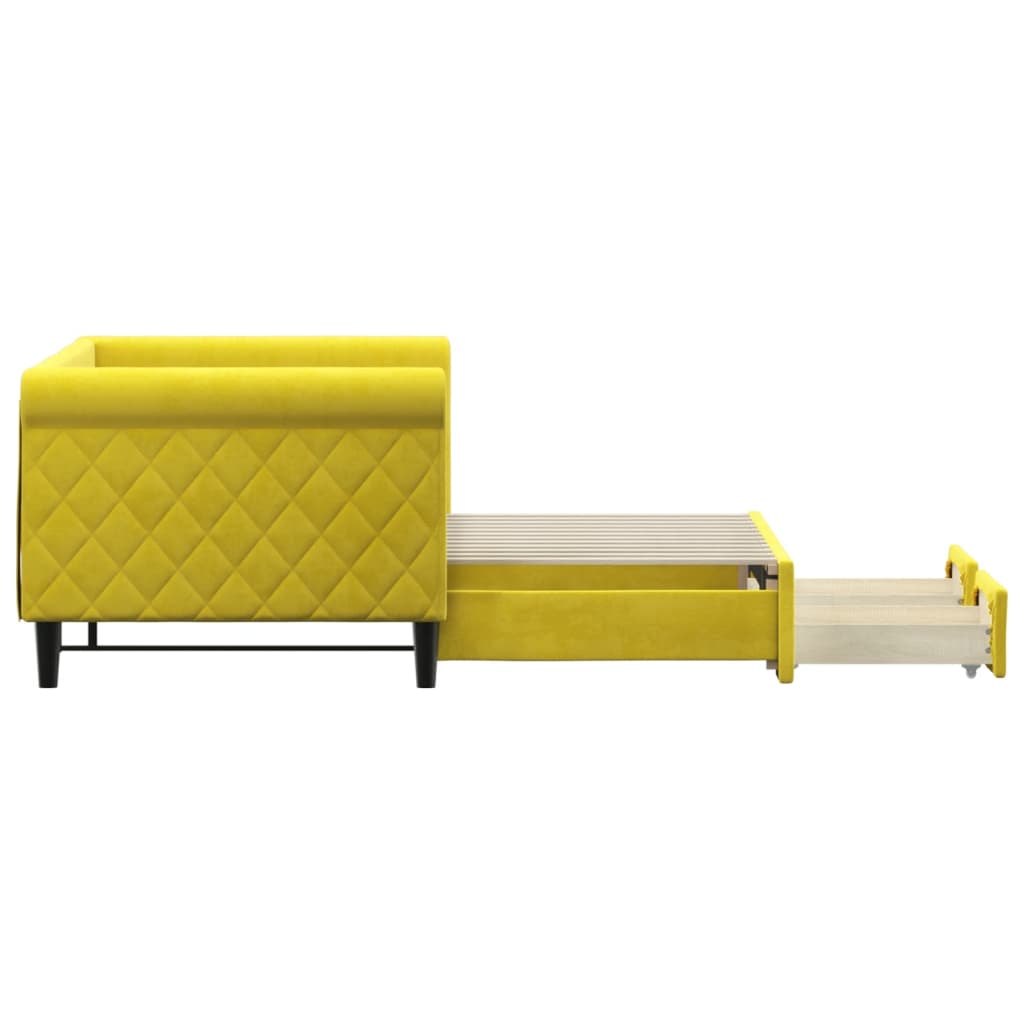 Slaapbank met onderschuifbed en lades 80x200 cm fluweel geel is nu te koop bij PeponiXL, paradijselijk wonen!
