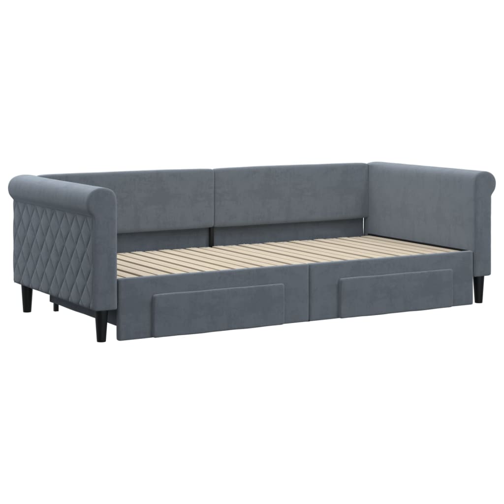 Slaapbank onderschuifbed en lades 90x200 cm fluweel donkergrijs is nu te koop bij PeponiXL, paradijselijk wonen!