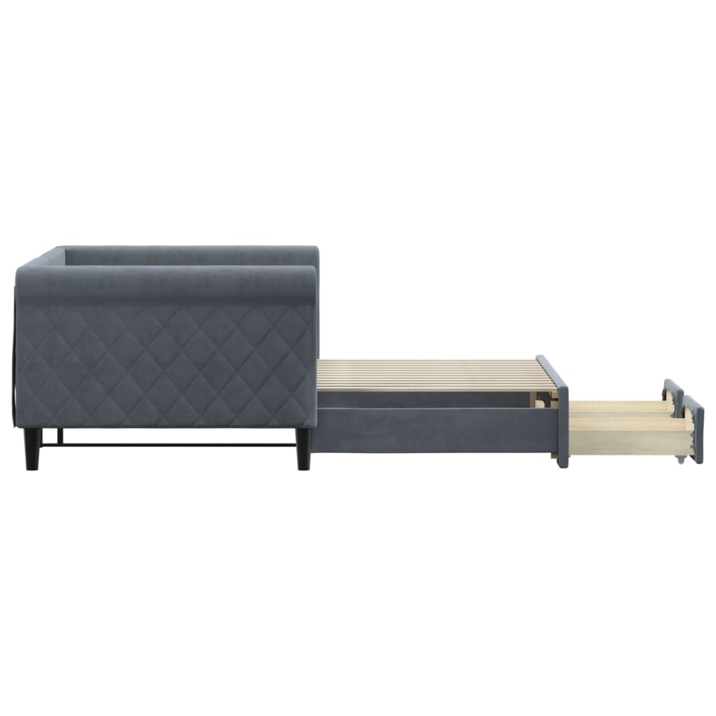 Slaapbank onderschuifbed en lades 90x200 cm fluweel donkergrijs is nu te koop bij PeponiXL, paradijselijk wonen!