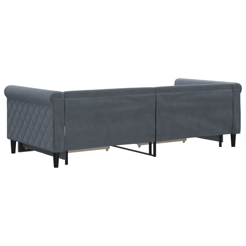 Slaapbank onderschuifbed en lades 90x200 cm fluweel donkergrijs is nu te koop bij PeponiXL, paradijselijk wonen!