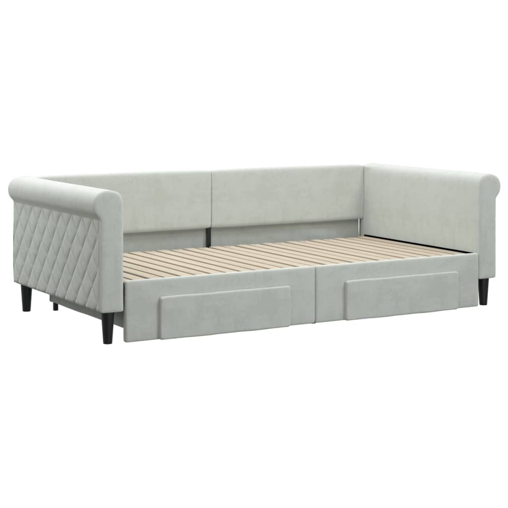 Slaapbank onderschuifbed en lades 100x200 cm fluweel lichtgrijs is nu te koop bij PeponiXL, paradijselijk wonen!