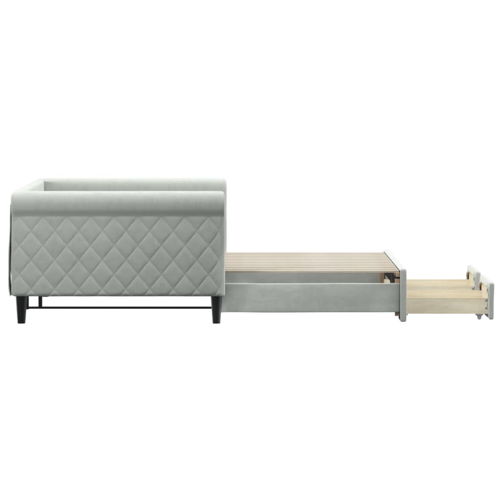Slaapbank onderschuifbed en lades 100x200 cm fluweel lichtgrijs is nu te koop bij PeponiXL, paradijselijk wonen!