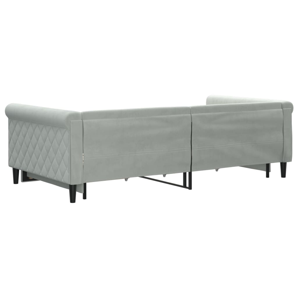 Slaapbank onderschuifbed en lades 100x200 cm fluweel lichtgrijs is nu te koop bij PeponiXL, paradijselijk wonen!
