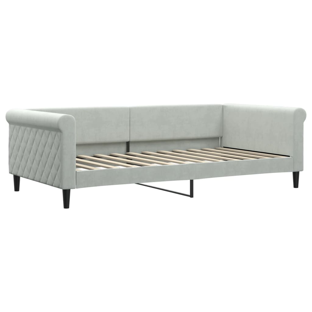 Slaapbank onderschuifbed en lades 100x200 cm fluweel lichtgrijs is nu te koop bij PeponiXL, paradijselijk wonen!