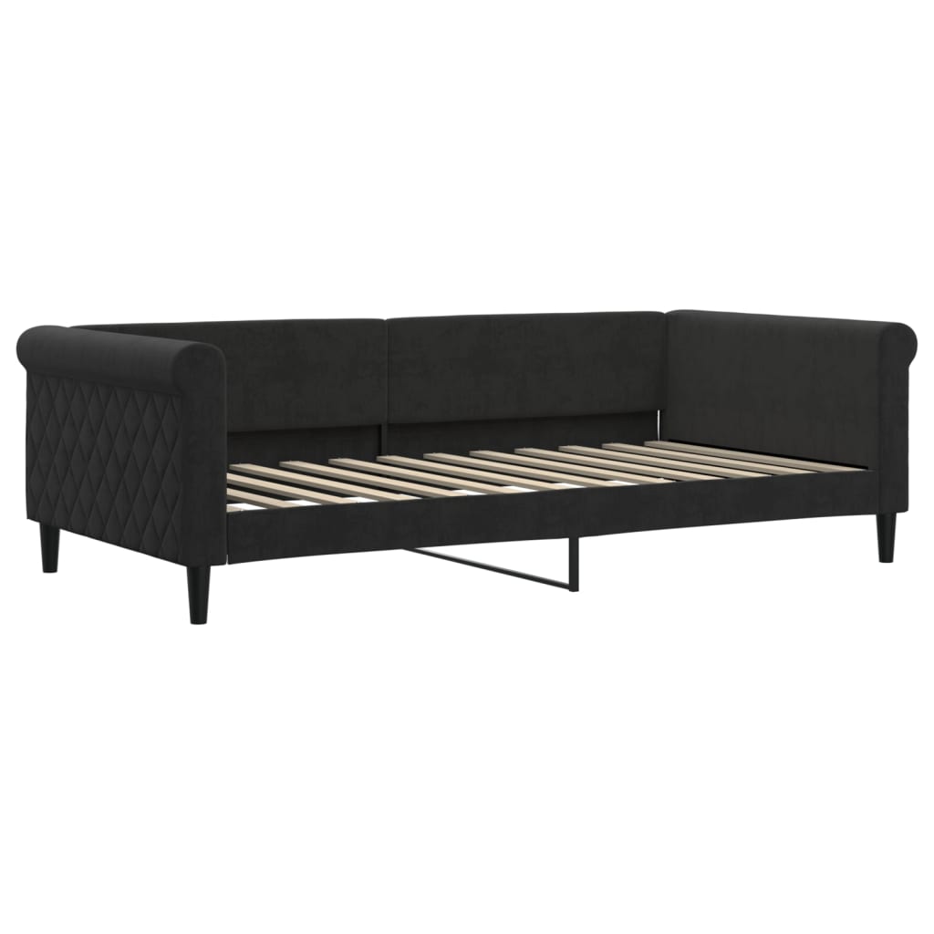 Slaapbank met onderschuifbed en lades 100x200 cm fluweel zwart is nu te koop bij PeponiXL, paradijselijk wonen!