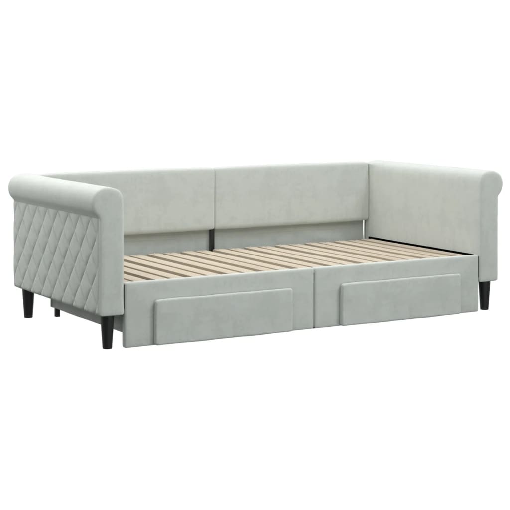 Slaapbank onderschuifbed en lades 90x190 cm fluweel lichtgrijs is nu te koop bij PeponiXL, paradijselijk wonen!