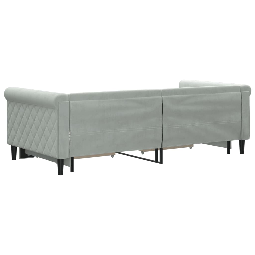 Slaapbank onderschuifbed en lades 90x190 cm fluweel lichtgrijs is nu te koop bij PeponiXL, paradijselijk wonen!