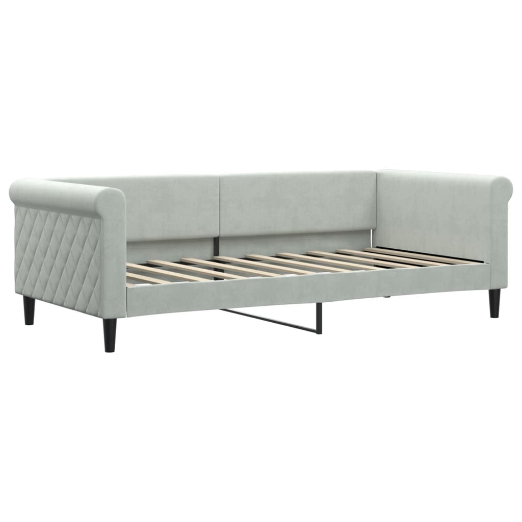 Slaapbank onderschuifbed en lades 90x190 cm fluweel lichtgrijs is nu te koop bij PeponiXL, paradijselijk wonen!