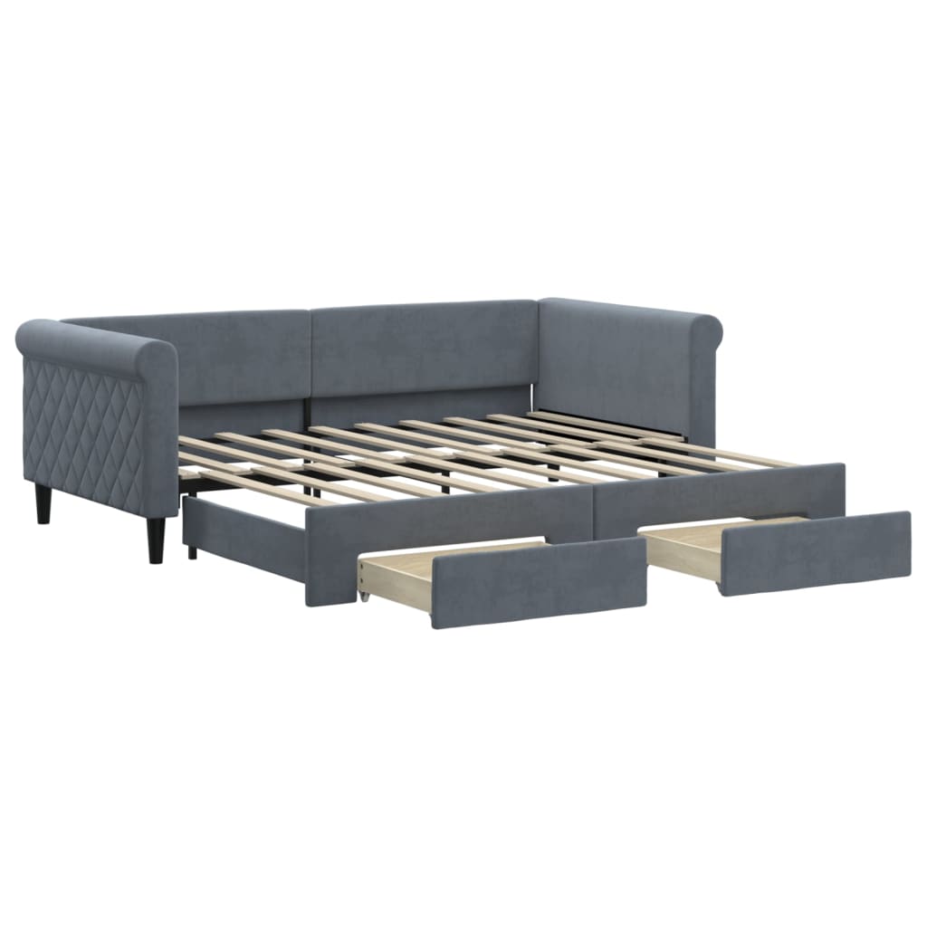 Slaapbank onderschuifbed en lades 90x190 cm fluweel donkergrijs is nu te koop bij PeponiXL, paradijselijk wonen!