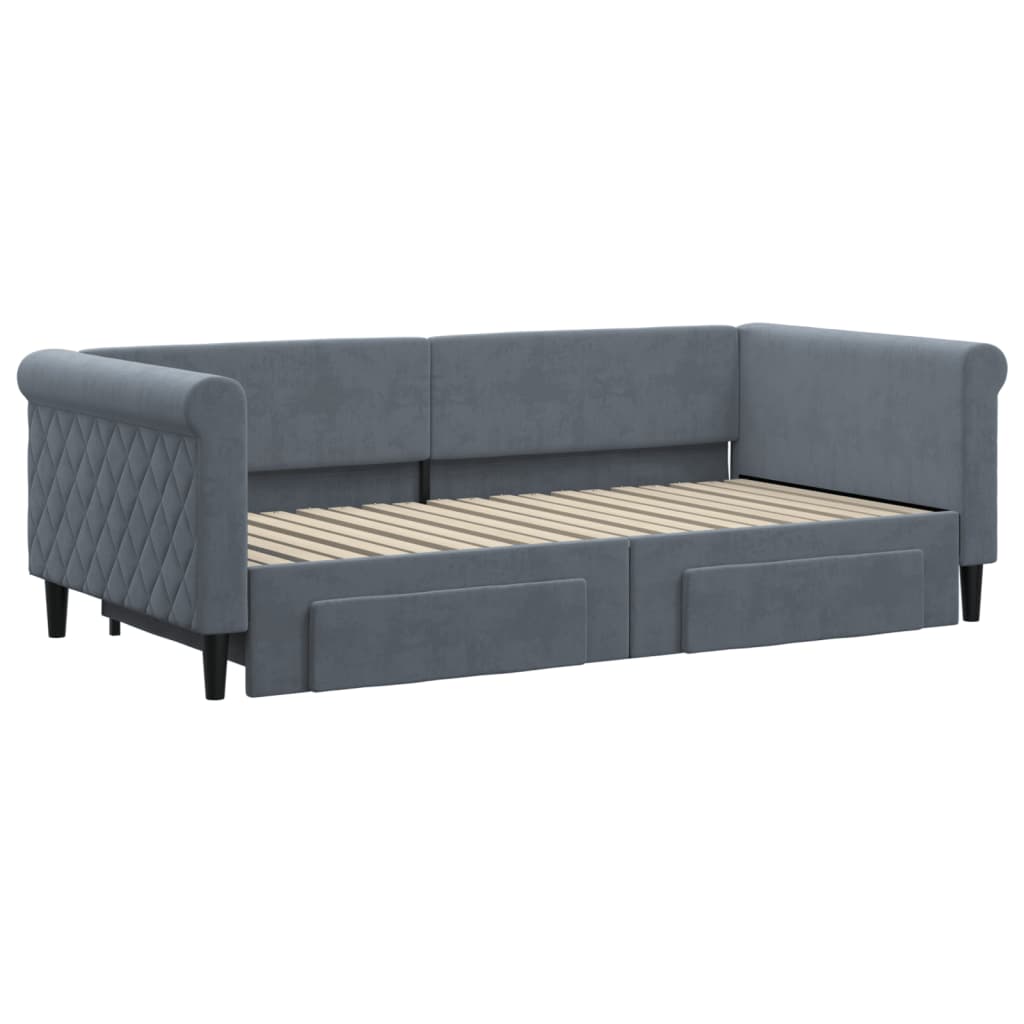 Slaapbank onderschuifbed en lades 90x190 cm fluweel donkergrijs is nu te koop bij PeponiXL, paradijselijk wonen!