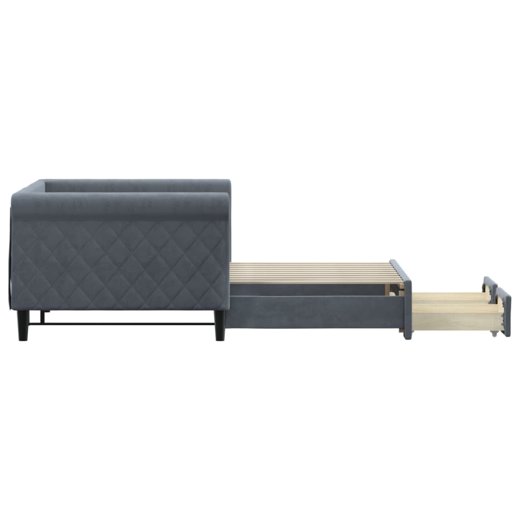Slaapbank onderschuifbed en lades 90x190 cm fluweel donkergrijs is nu te koop bij PeponiXL, paradijselijk wonen!