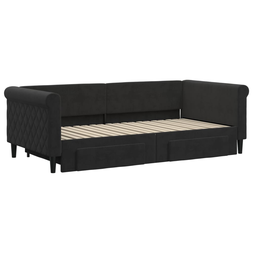 Slaapbank met onderschuifbed en lades 90x190 cm fluweel zwart is nu te koop bij PeponiXL, paradijselijk wonen!