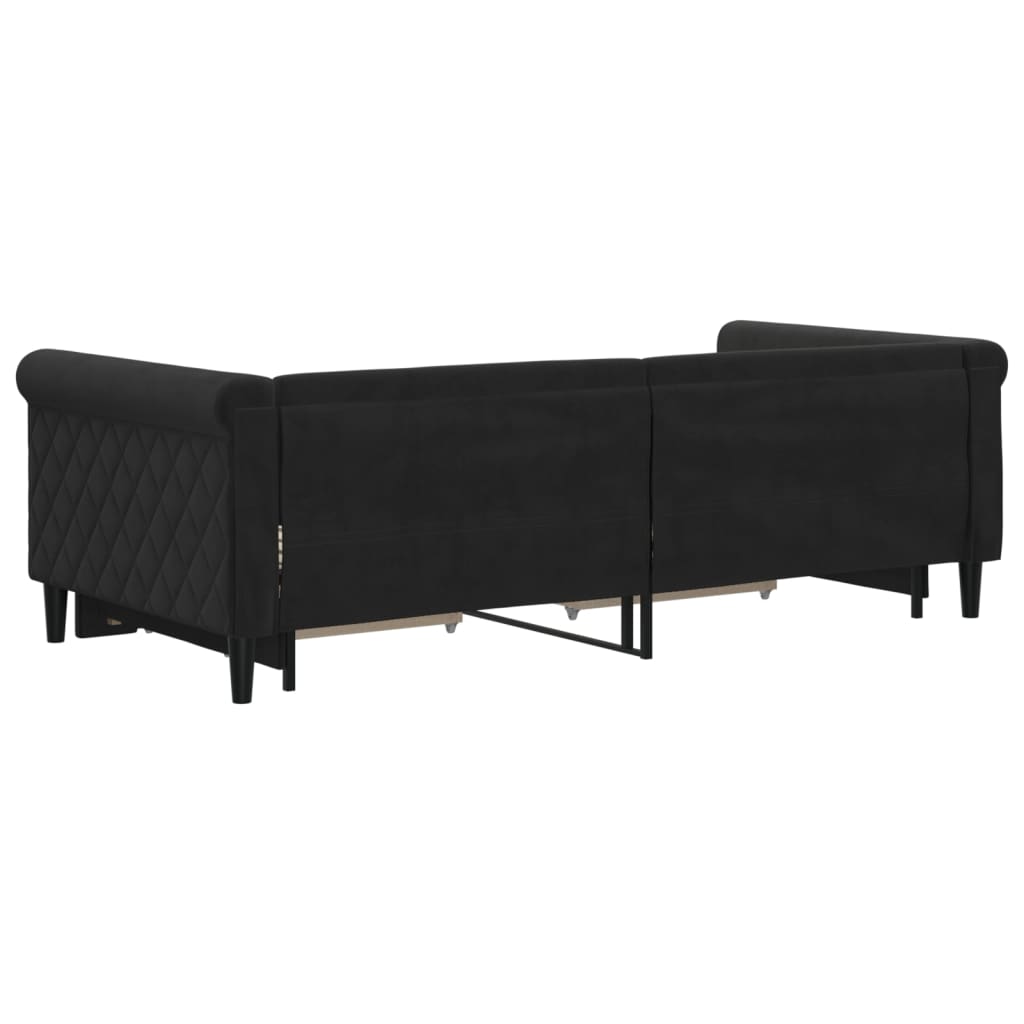Slaapbank met onderschuifbed en lades 90x190 cm fluweel zwart is nu te koop bij PeponiXL, paradijselijk wonen!