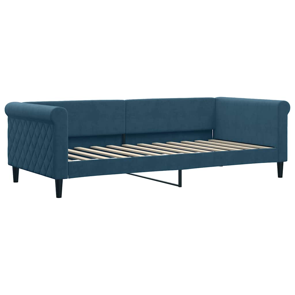 Slaapbank met onderschuifbed en lades 90x200 cm fluweel blauw