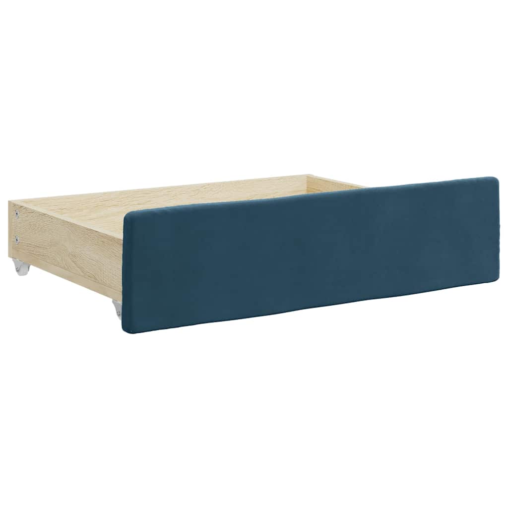 Slaapbank met onderschuifbed en lades 90x200 cm fluweel blauw