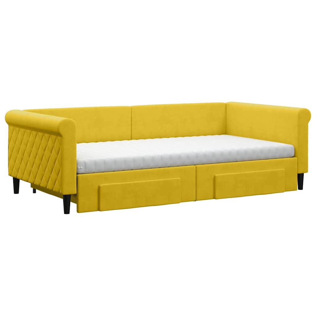 Slaapbank met onderschuifbed en lades 100x200 cm fluweel geel