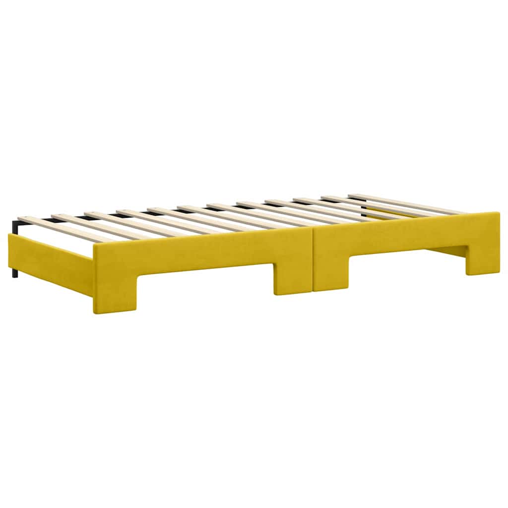 Slaapbank met onderschuifbed en lades 100x200 cm fluweel geel