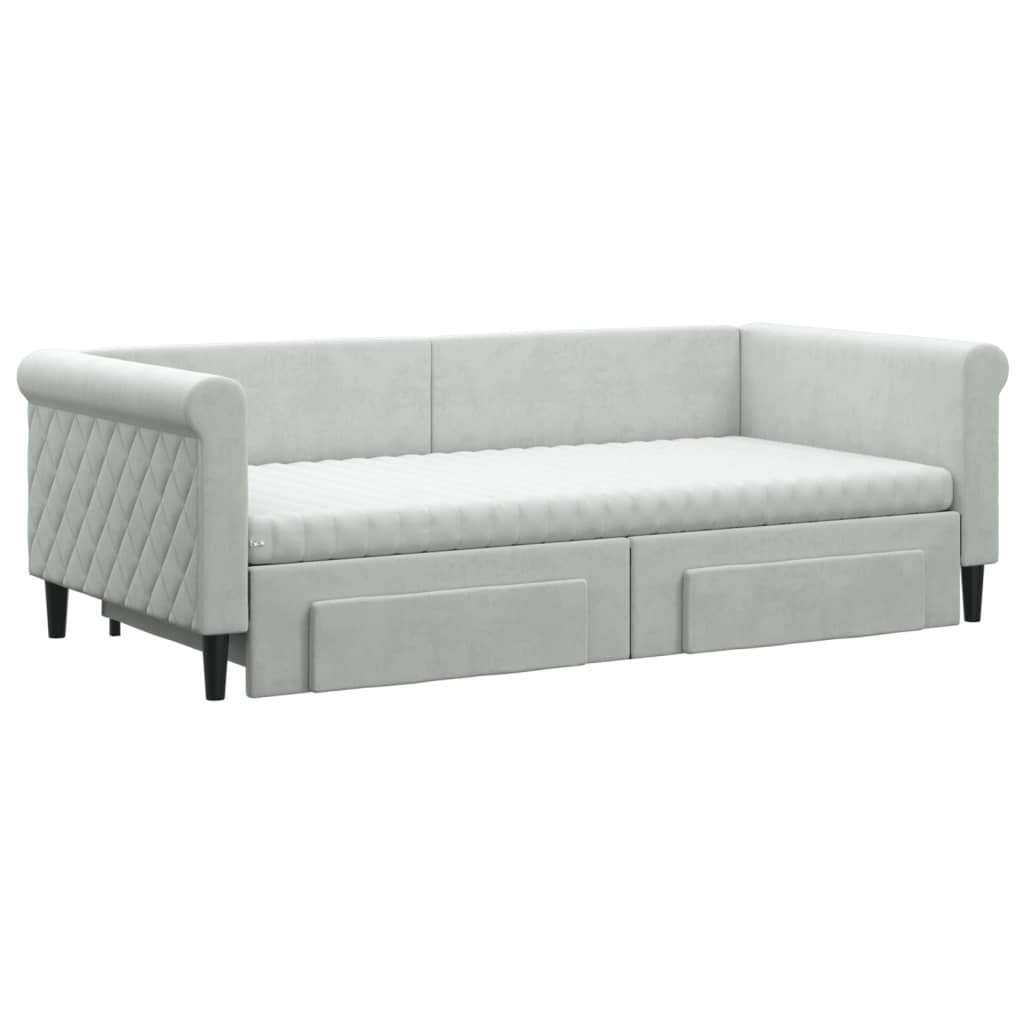 Slaapbank onderschuifbed en lades 90x190 cm fluweel lichtgrijs is nu te koop bij PeponiXL, paradijselijk wonen!