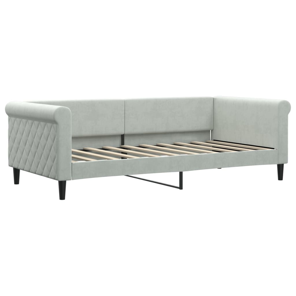 Slaapbank onderschuifbed en lades 90x190 cm fluweel lichtgrijs is nu te koop bij PeponiXL, paradijselijk wonen!