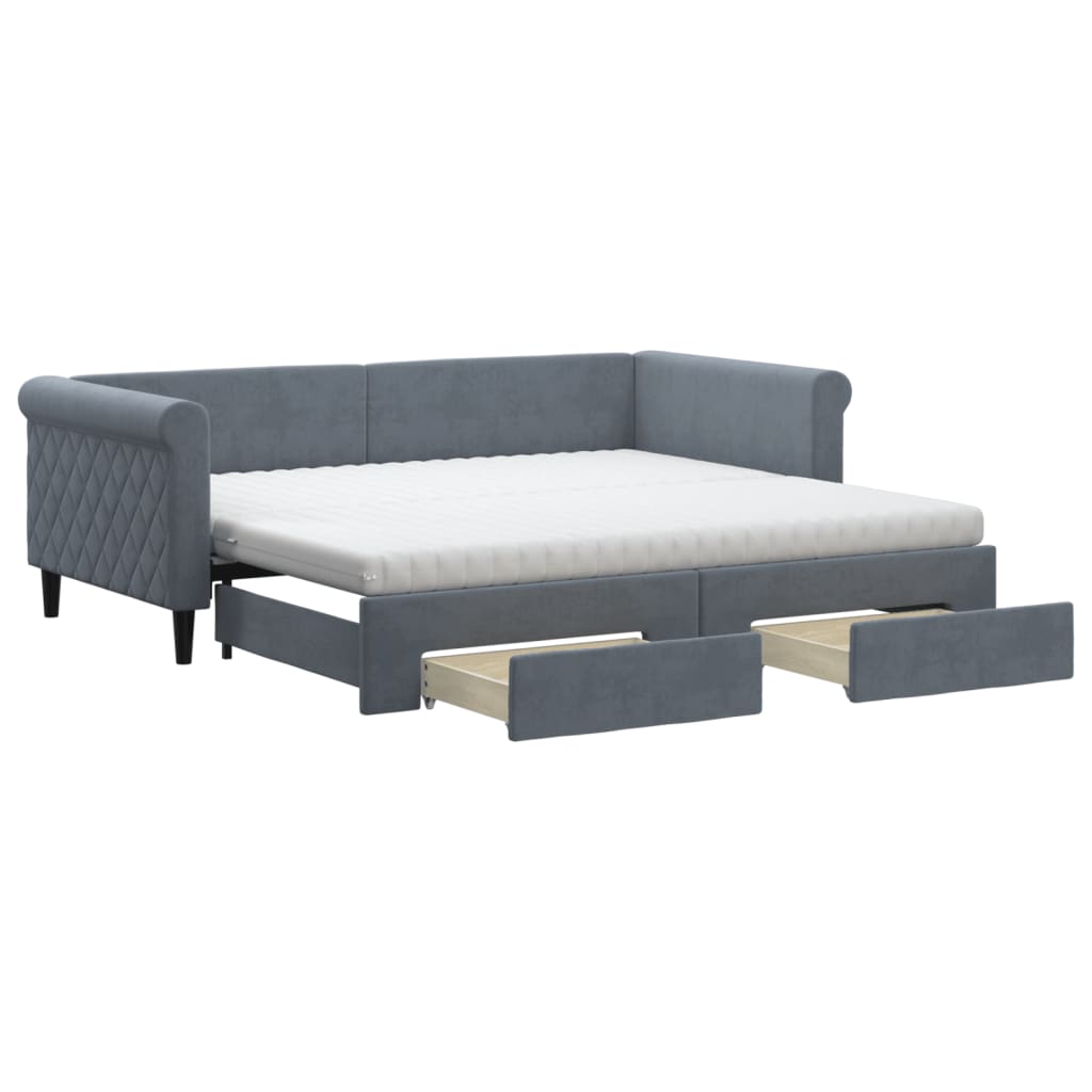 Slaapbank onderschuifbed en lades 90x190 cm fluweel donkergrijs is nu te koop bij PeponiXL, paradijselijk wonen!