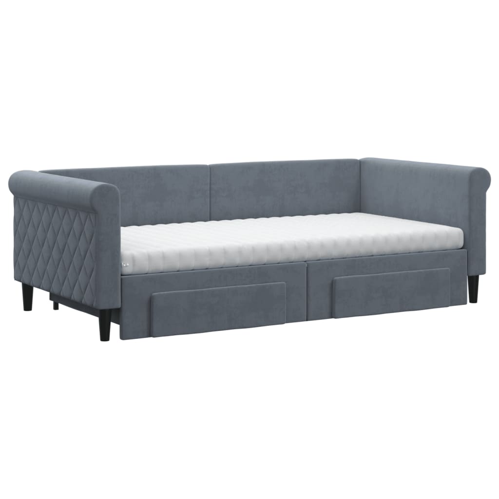Slaapbank onderschuifbed en lades 90x190 cm fluweel donkergrijs is nu te koop bij PeponiXL, paradijselijk wonen!