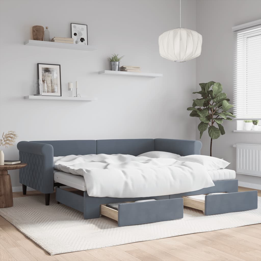 Slaapbank onderschuifbed en lades 90x190 cm fluweel donkergrijs is nu te koop bij PeponiXL, paradijselijk wonen!
