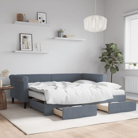 Slaapbank onderschuifbed en lades 90x190 cm fluweel donkergrijs is nu te koop bij PeponiXL, paradijselijk wonen!