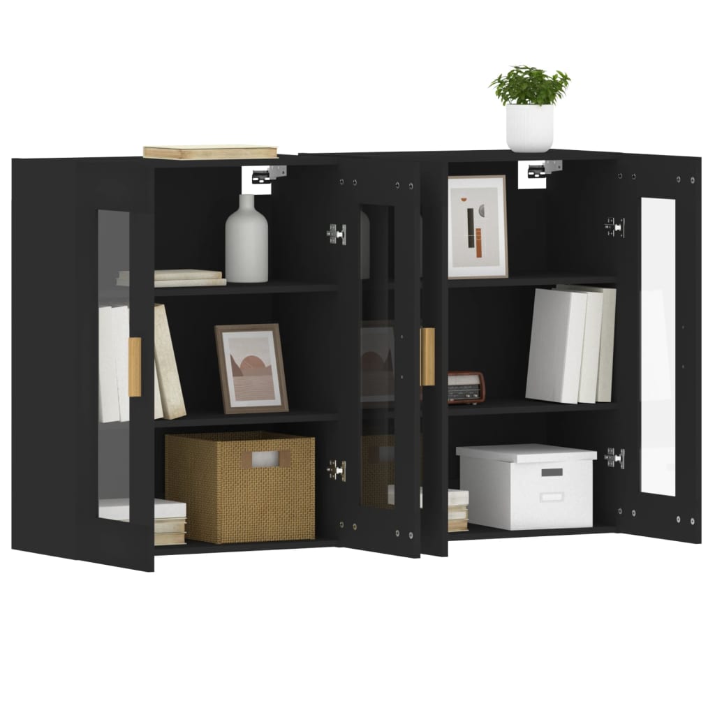 Hangkasten 2 st bewerkt hout zwart is nu te koop bij PeponiXL, paradijselijk wonen!