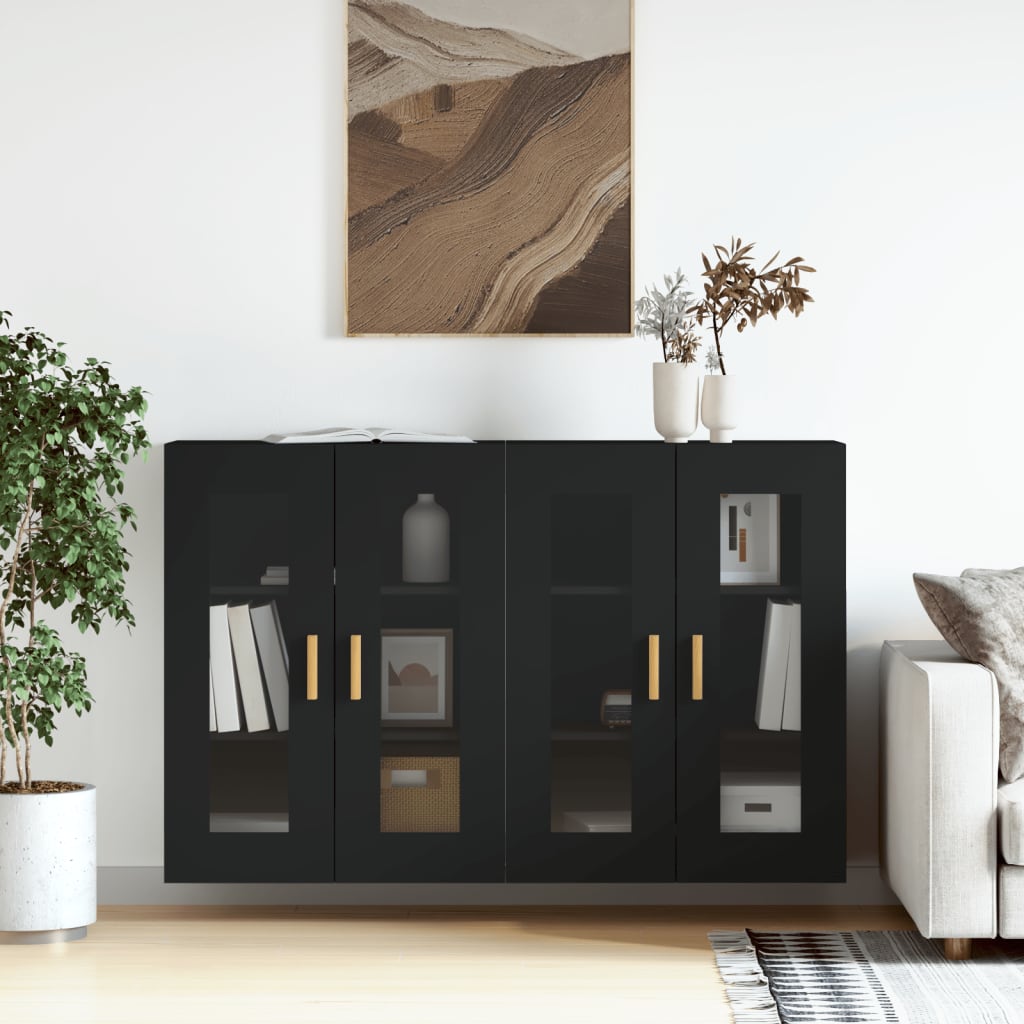 Hangkasten 2 st bewerkt hout zwart is nu te koop bij PeponiXL, paradijselijk wonen!
