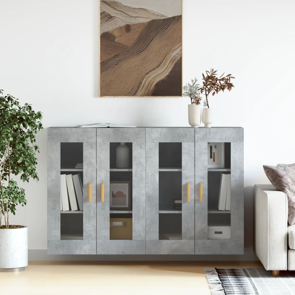 Hangkasten 2 st bewerkt hout betongrijs is nu te koop bij PeponiXL, paradijselijk wonen!