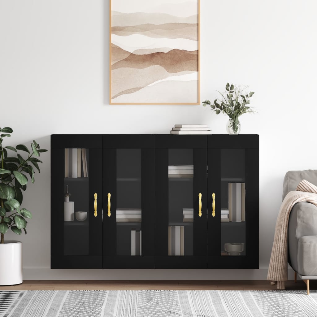Hangkasten 2 st bewerkt hout zwart is nu te koop bij PeponiXL, paradijselijk wonen!