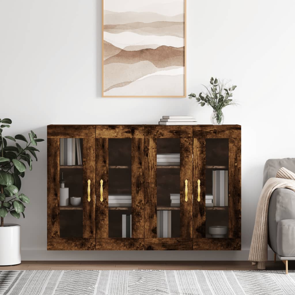 Hangkasten 2 st bewerkt hout gerookt eikenkleurig is nu te koop bij PeponiXL, paradijselijk wonen!
