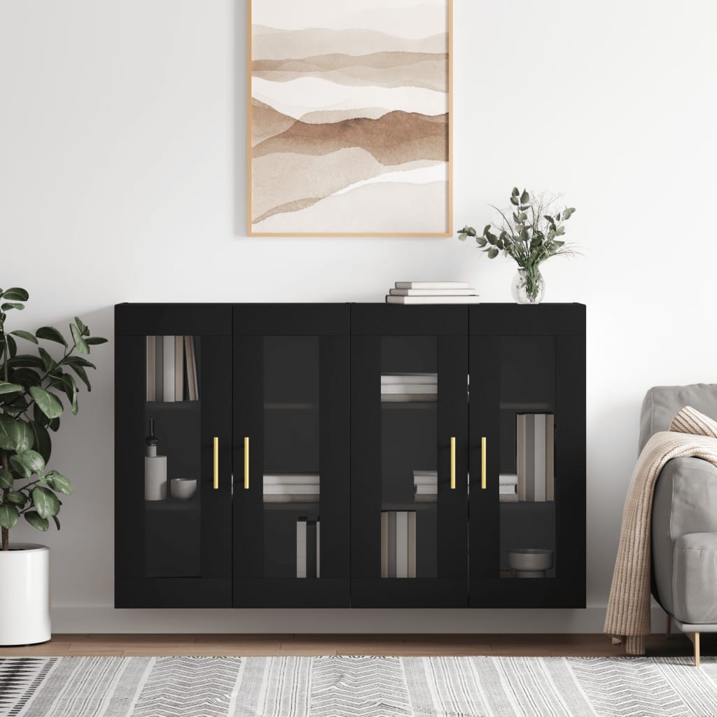 Hangkasten 2 st bewerkt hout zwart is nu te koop bij PeponiXL, paradijselijk wonen!