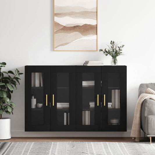 Hangkasten 2 st bewerkt hout zwart is nu te koop bij PeponiXL, paradijselijk wonen!