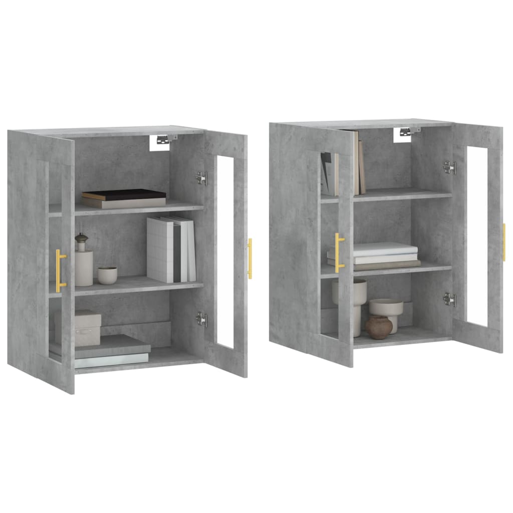 Hangkasten 2 st bewerkt hout betongrijs is nu te koop bij PeponiXL, paradijselijk wonen!