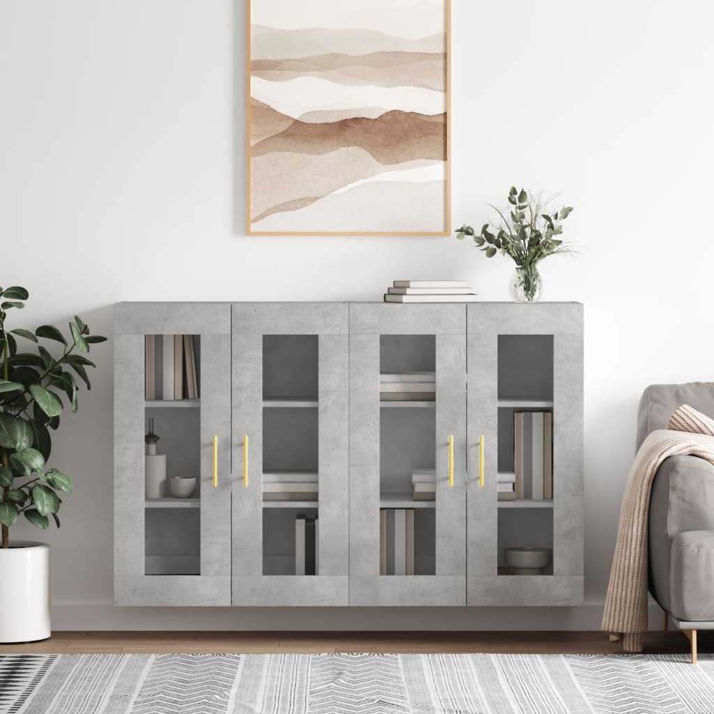 Hangkasten 2 st bewerkt hout betongrijs is nu te koop bij PeponiXL, paradijselijk wonen!