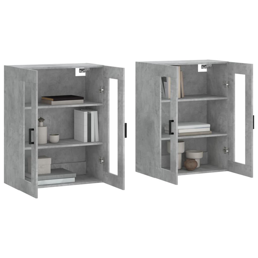 Hangkasten 2 st bewerkt hout betongrijs is nu te koop bij PeponiXL, paradijselijk wonen!