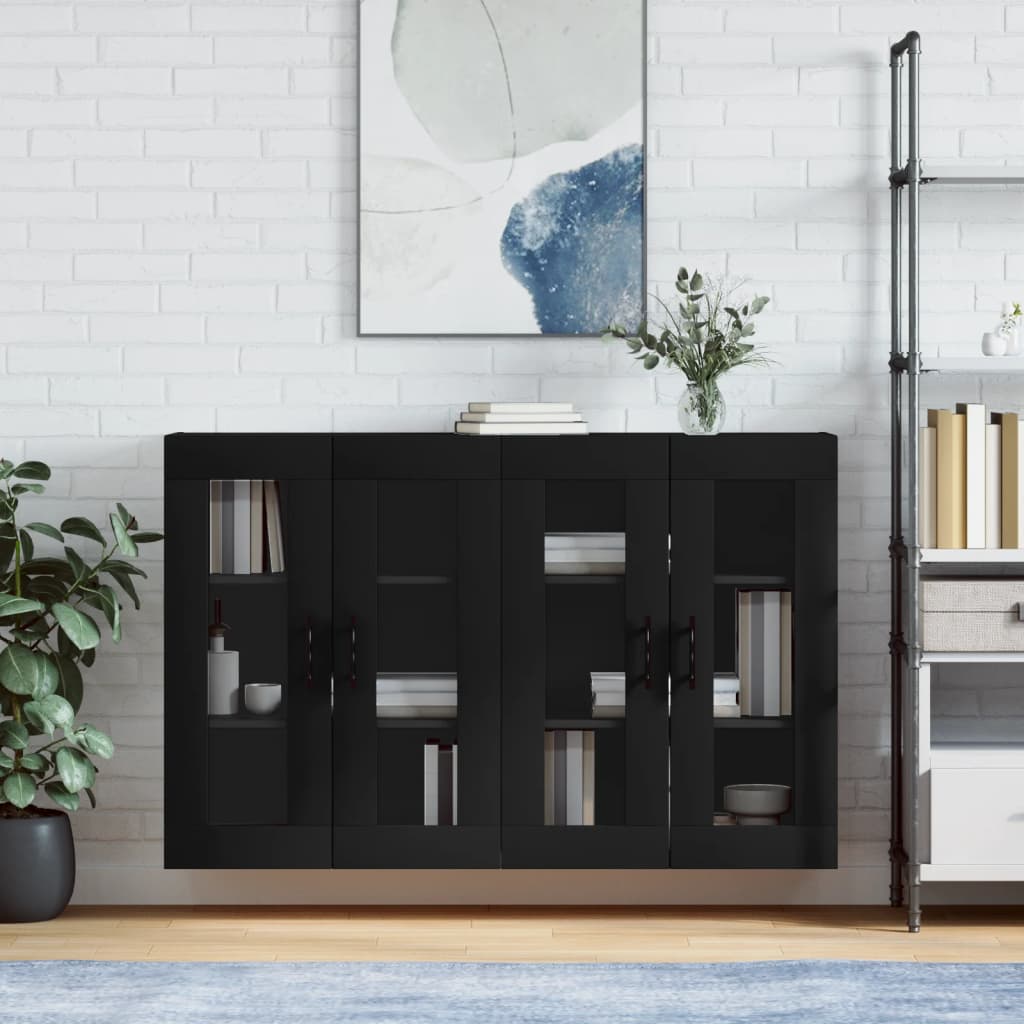 Hangkasten 2 st bewerkt hout zwart is nu te koop bij PeponiXL, paradijselijk wonen!