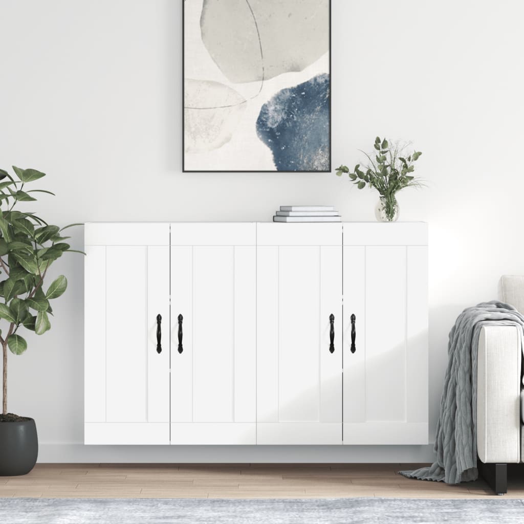Hangkasten 2 st bewerkt hout wit is nu te koop bij PeponiXL, paradijselijk wonen!
