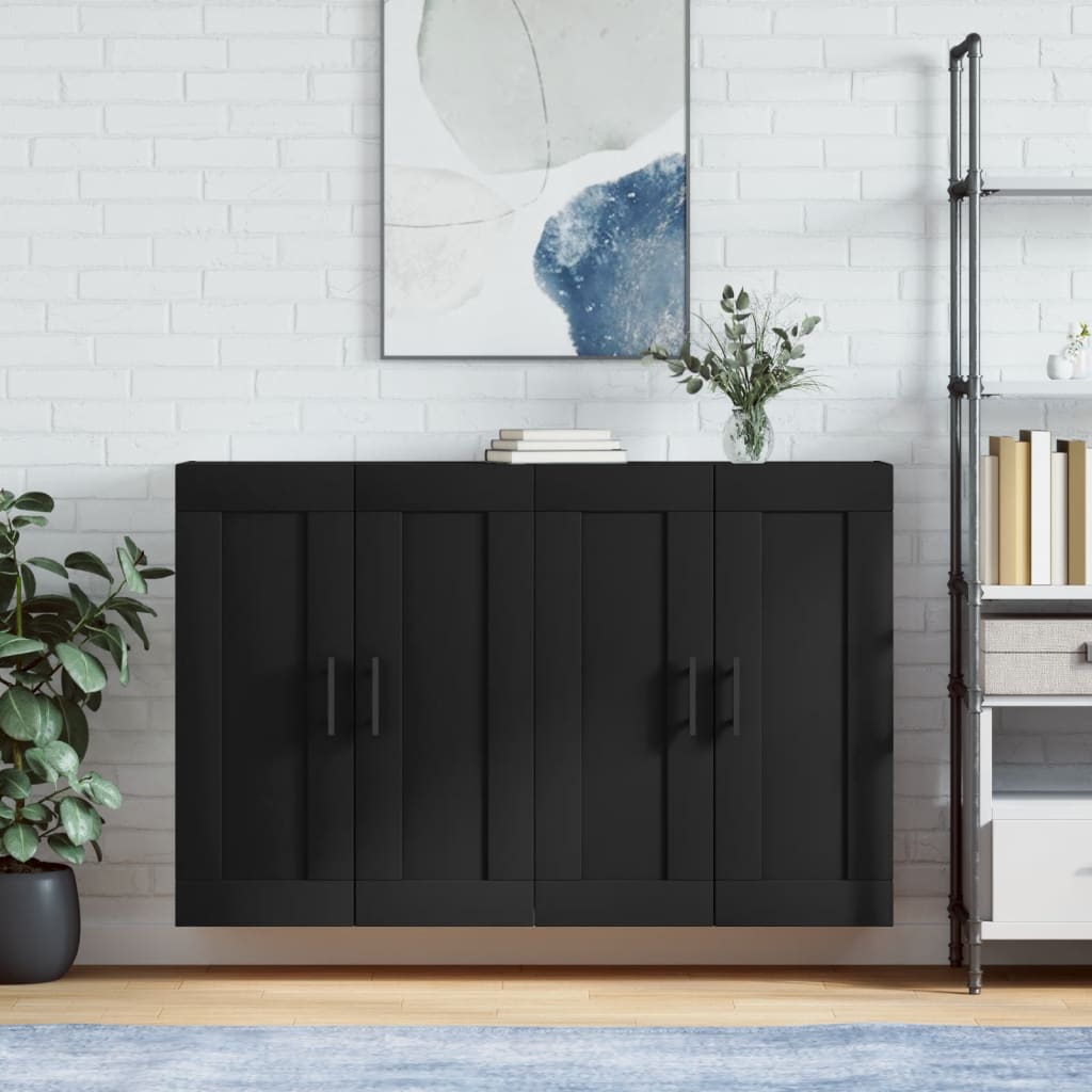 Hangkasten 2 st bewerkt hout zwart is nu te koop bij PeponiXL, paradijselijk wonen!