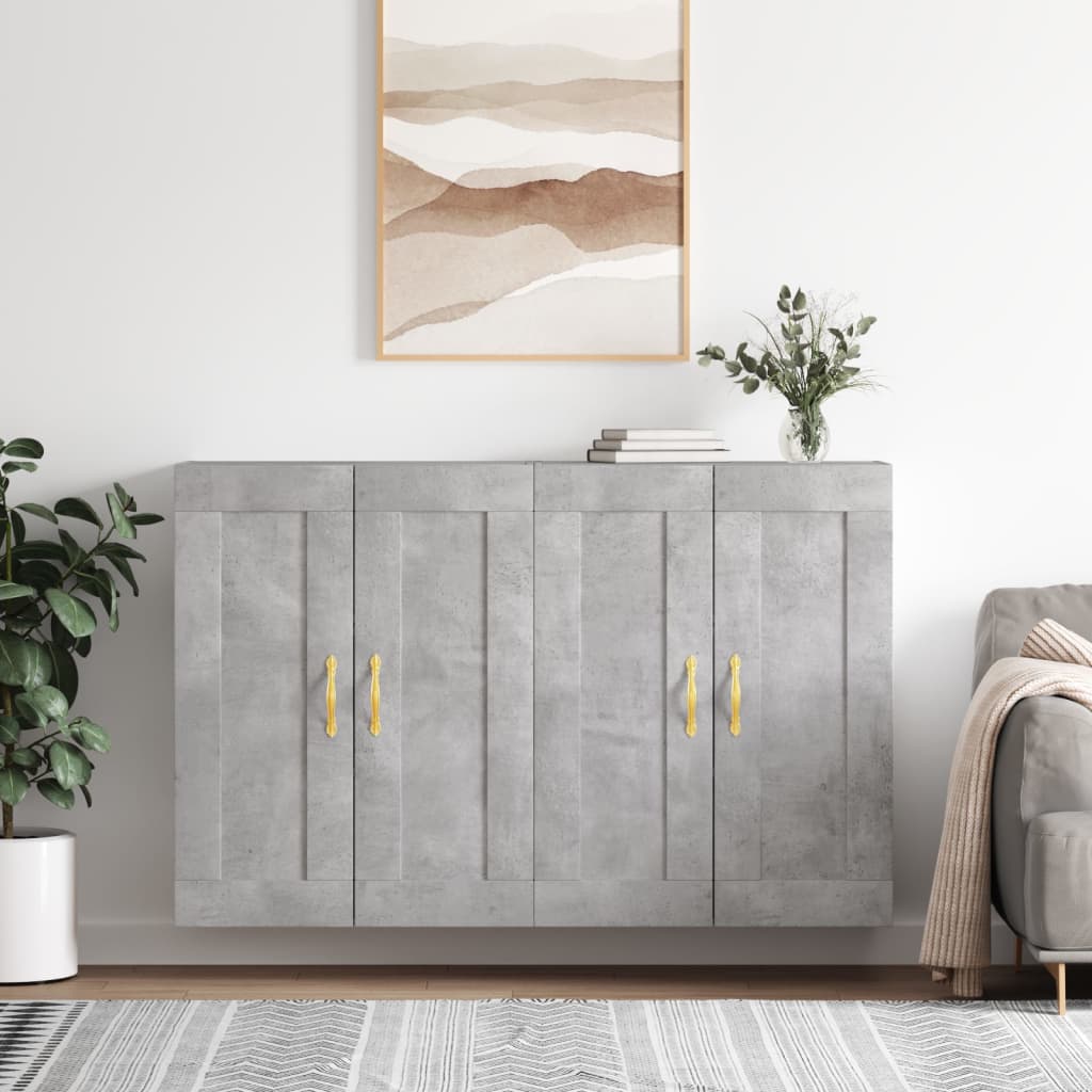 Hangkasten 2 st bewerkt hout betongrijs is nu te koop bij PeponiXL, paradijselijk wonen!