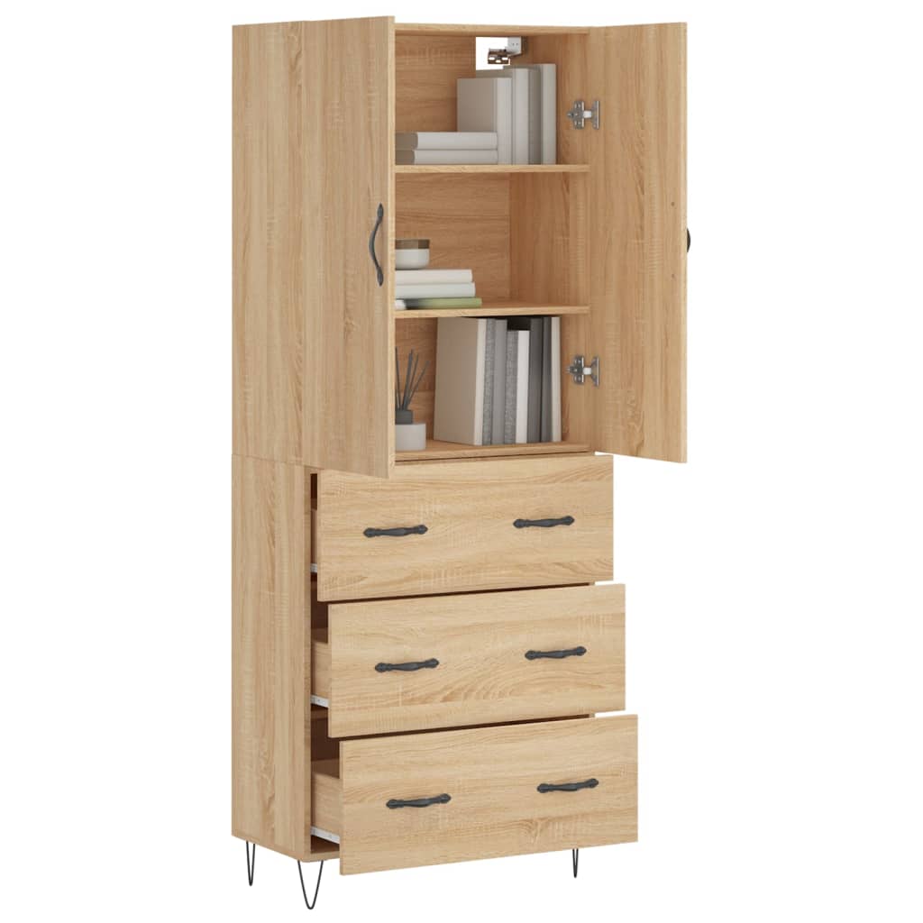 Hoge kast 69,5x34x180 cm bewerkt hout sonoma eikenkleurig is nu te koop bij PeponiXL, paradijselijk wonen!