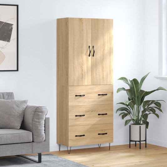 Hoge kast 69,5x34x180 cm bewerkt hout sonoma eikenkleurig is nu te koop bij PeponiXL, paradijselijk wonen!